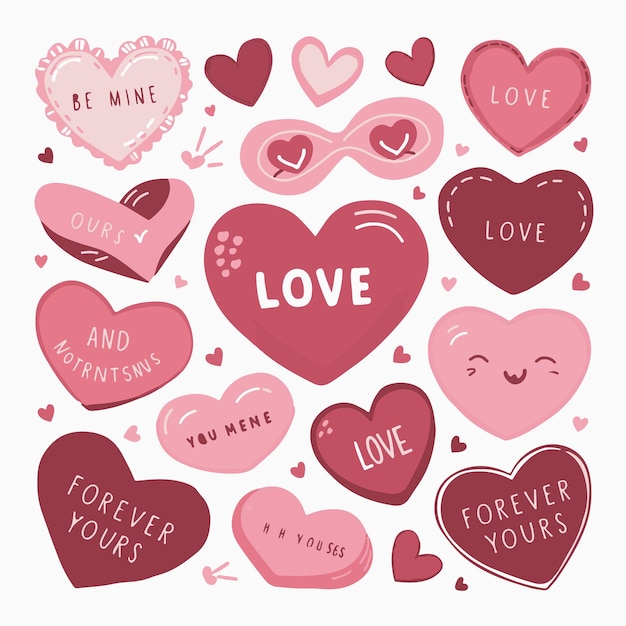 carino cuore e messaggio adesivi set illustrazione