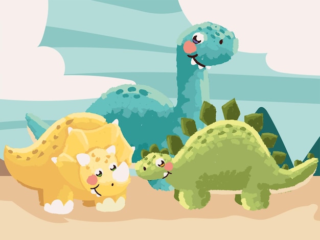 carino dinosauri paesaggio in stile cartone animato