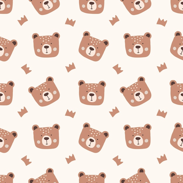Carino disegno di animali senza cuciture con facce e corone di orso giocose