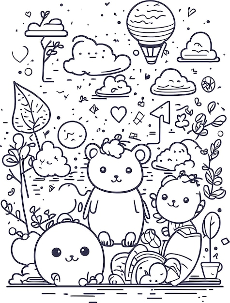 carino doodle linea arte vettoriale