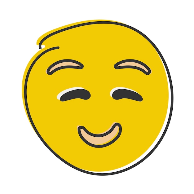 Carino emoji sorridente Faccia felice con guance arrossate allegro imbarazzato Emoticon in stile piatto disegnato a mano