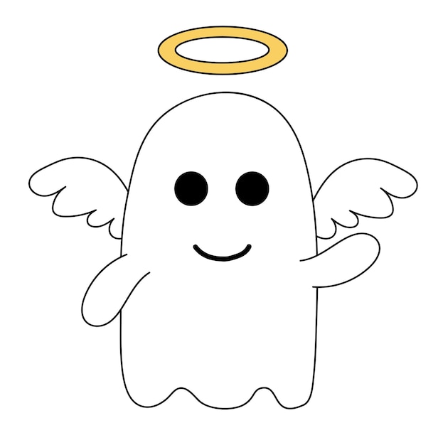 Carino fantasma di Halloween in costume Angel Vector Flat Illustrazione