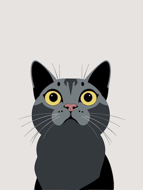 Carino gatto grigio con grandi occhi gialli ritratto vettoriale di animale domestico minimalista