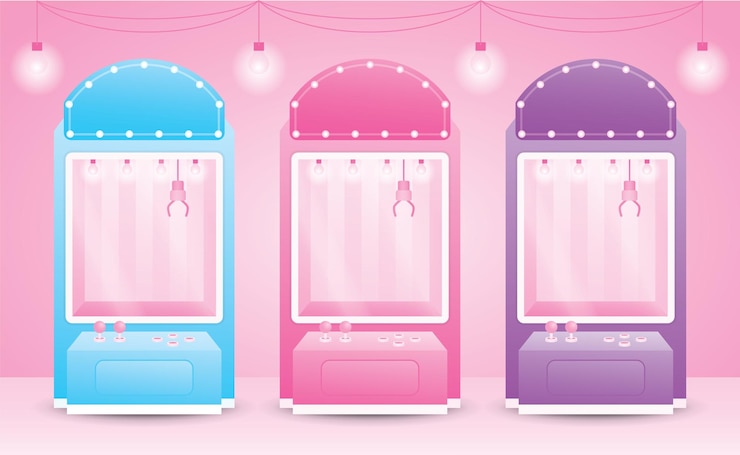 Vettore carino girly pastello artiglio macchina collezione 3d illustrazione vettore con lampadina