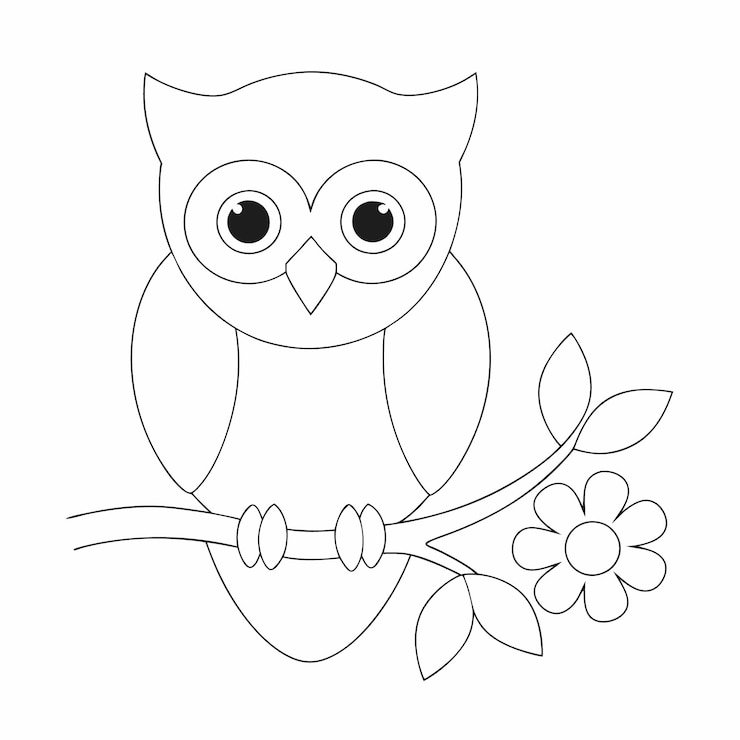 Vettore carino gufo con fiori e foglie line art per le pagine da colorare