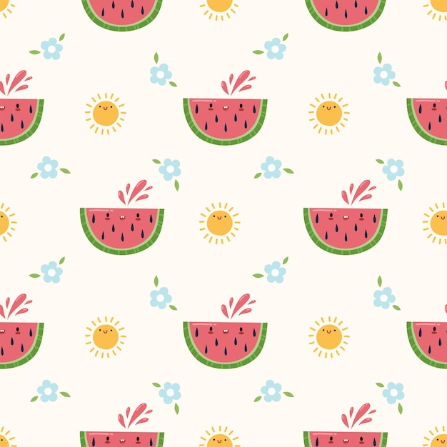 Carino kawaii estate frutta anguria motivo senza cuciture Personaggio dei cartoni animati per bambini illustrazione vettoriale