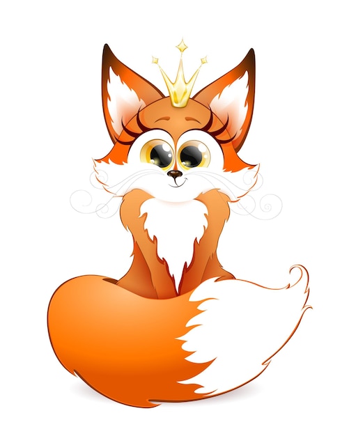 Carino lanuginoso cartone animato volpe principessa rossa con corona