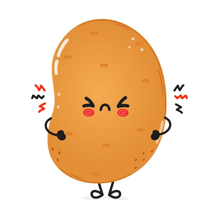 Vettore carino personaggio di patata arrabbiato vettoriale disegnato a mano cartone animato kawaii personaggio illustrazione icona isolata su
