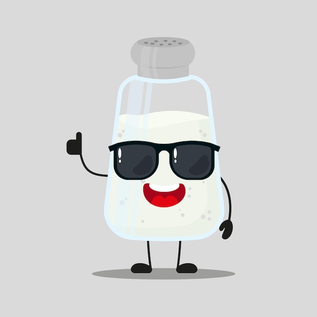 Carino personaggio felice di sale indossa occhiali da sole Ingrediente divertente saluto amico cartoon emoticon stile piatto