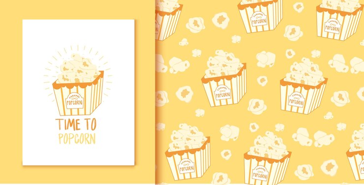 Vettore carino popcorn doodle snack senza cuciture modello e carta