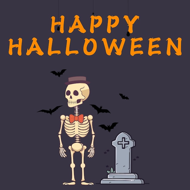 Carino portafoglio di illustrazioni vettoriali di scheletri di Halloween