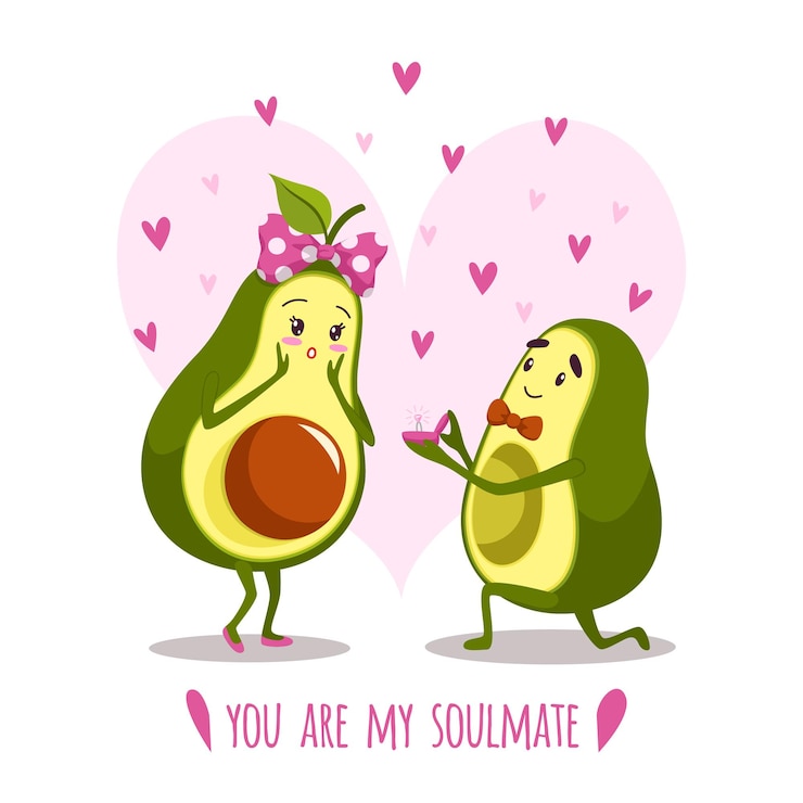 Vettore carino un paio di avocado, sei la mia anima gemella