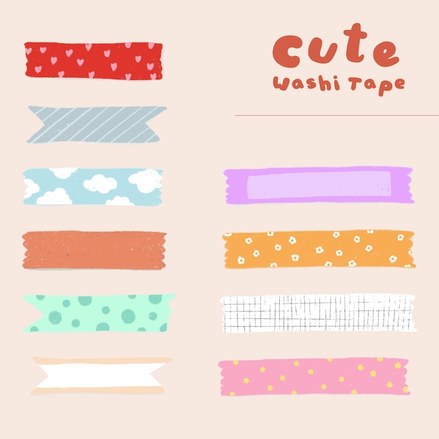 Carino vernice Washi Tape Kawaii disegnato a mano vettore