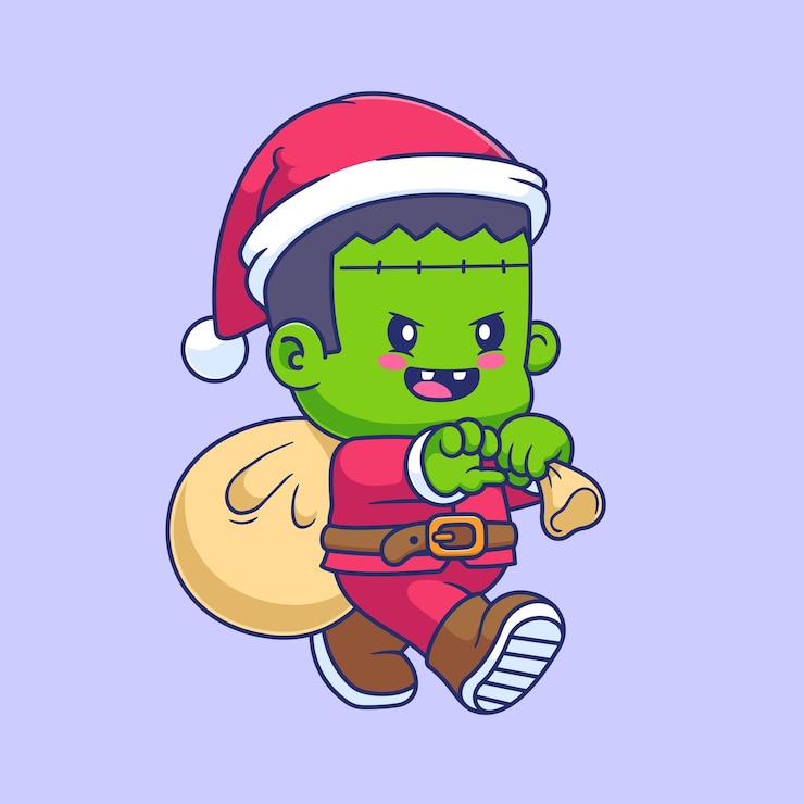 Vettore carino zombie frankenstein porta la borsa regalo cartoon vector icon illustrazione gente vacanza isolata