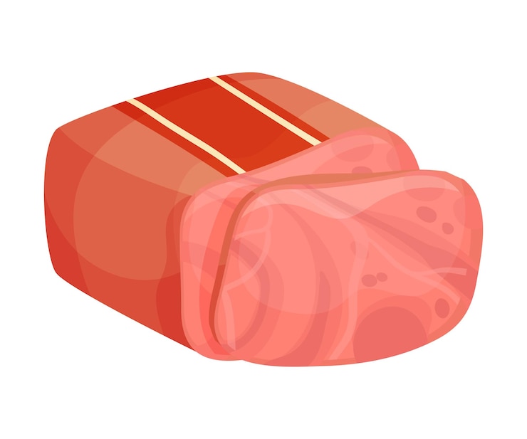 Vettore carne deliziosa a fette di prosciutto per la cottura di panini illustrazione vettoriale su sfondo bianco
