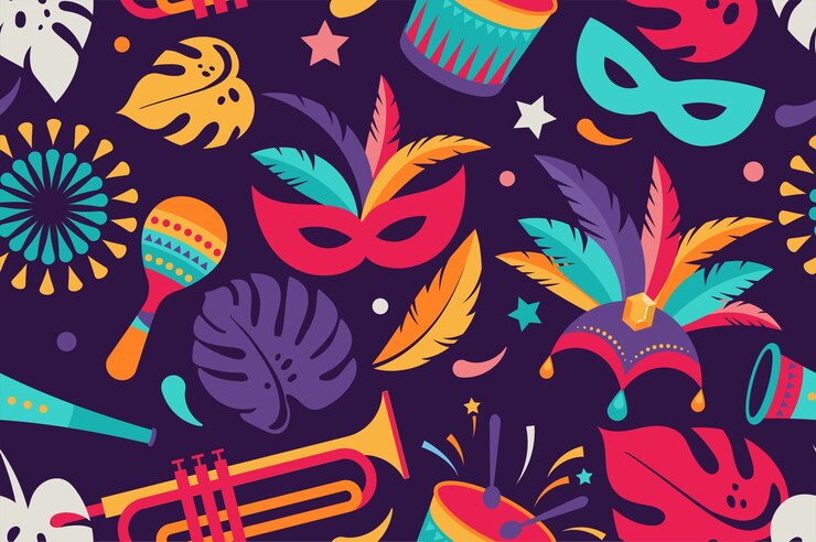 Vettore carnevale brasiliano, festival di musica, reticolo senza giunte di travestimento