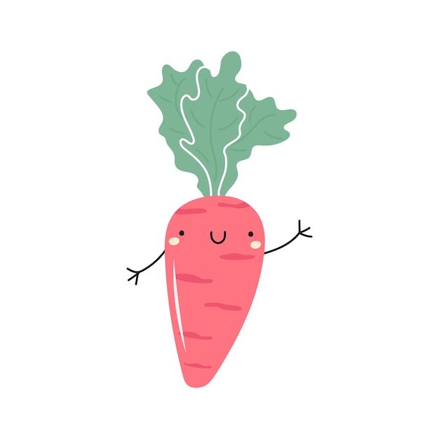 Carota disegnata a mano da cartone animato con faccia buffa Simpatico personaggio per il design dei bambini