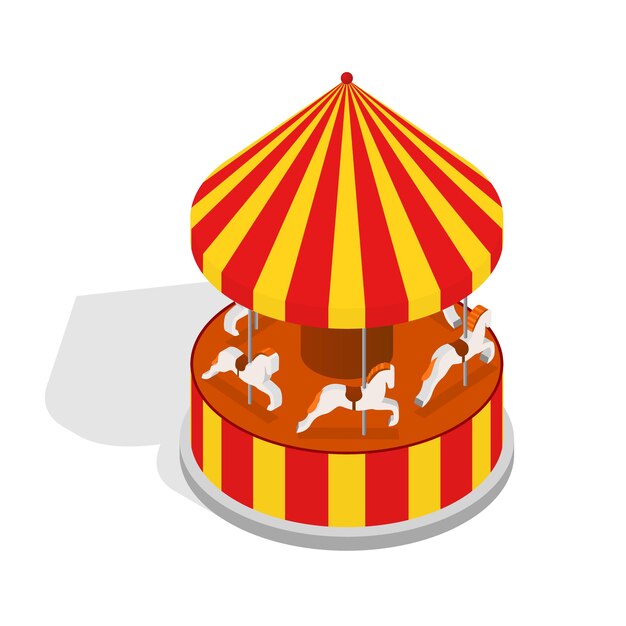 Carousel Horse or Merry-go-round Ride with Shadows Element Amusement Park Design Isometric View.