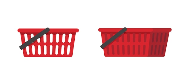 Carrello del carrello o icona della borsa del negozio 3d e immagine grafica vuota rossa piatta isolata su bianco