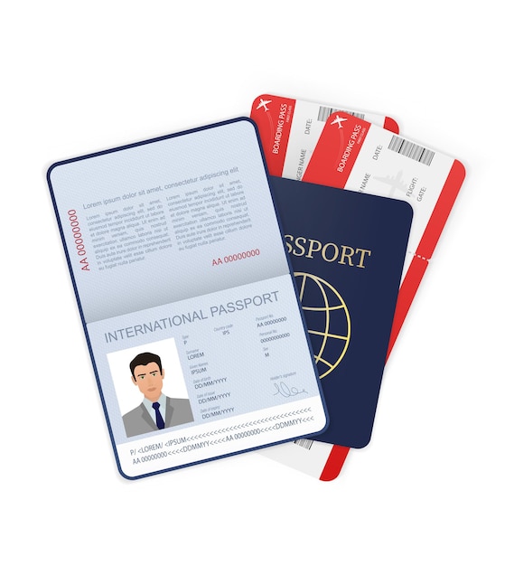 carta 3d Passaporto internazionale in stile piatto su sfondo bianco Modello vuoto Pagina di copertina