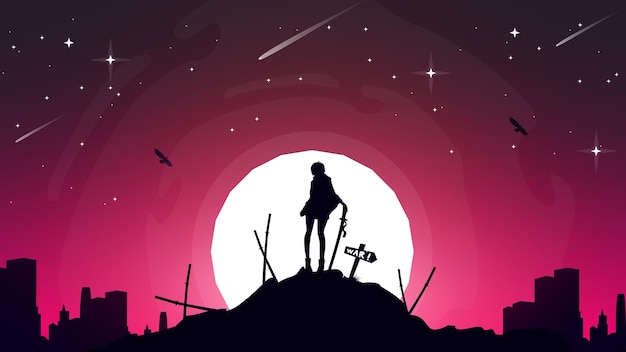 carta da parati anime ragazza samurai. ragazza samurai. sfondo samurai giapponese. carta da parati fantasia paesaggistica.