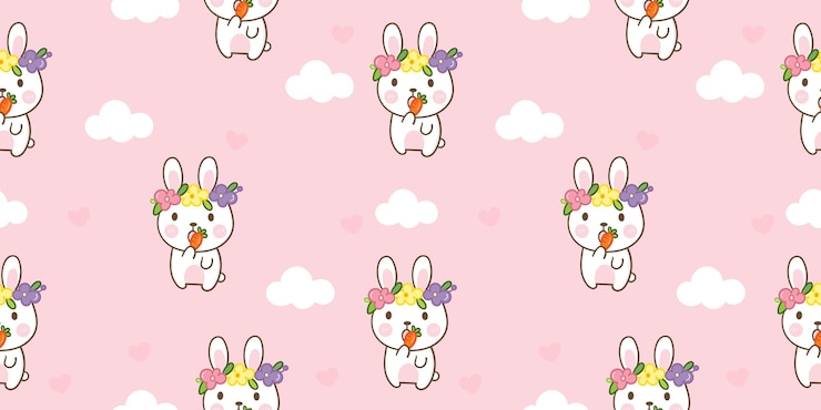 Vettore carta da parati kawaii senza cuciture con motivo coniglietto