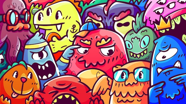 CARTA DA PARATI MONSTER DOODLE DISEGNATA A MANO