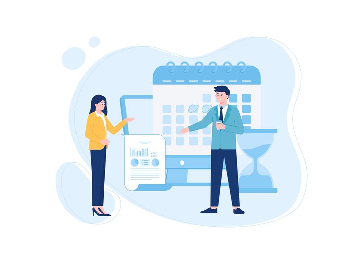 Carta dati con calendario e concetto di tempo illustrazione piatta