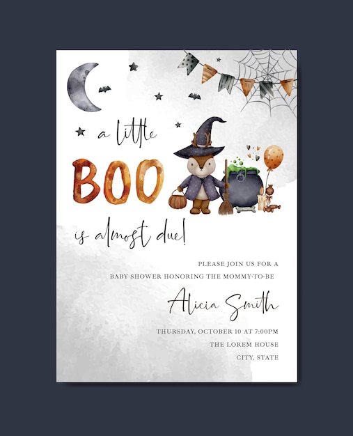 carta dell'invito di tema di halloween dell'acquerello della doccia di bambino
