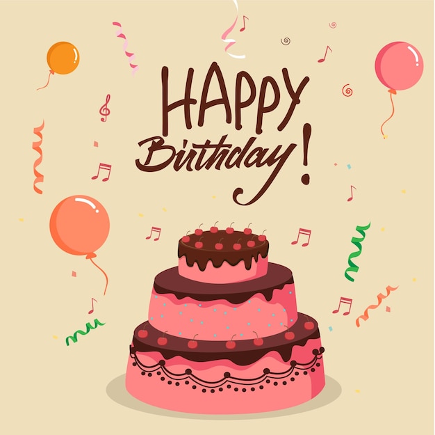 Carta di buon compleanno. Carta di buon compleanno con torta e testo di buon compleanno.