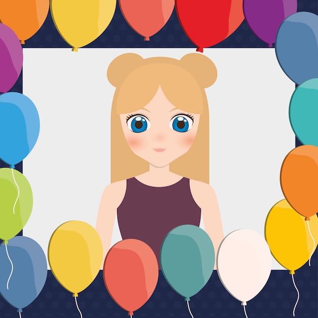 carta di buon compleanno con icona ragazza anime