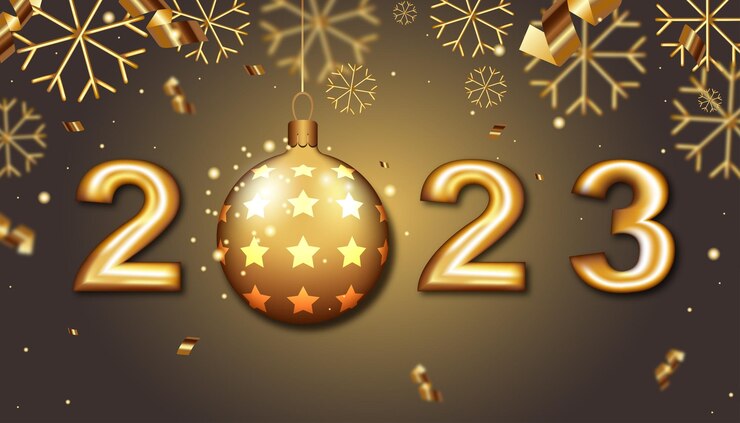 Vettore carta di celebrazione del nuovo anno 2023 con numeri d'oro