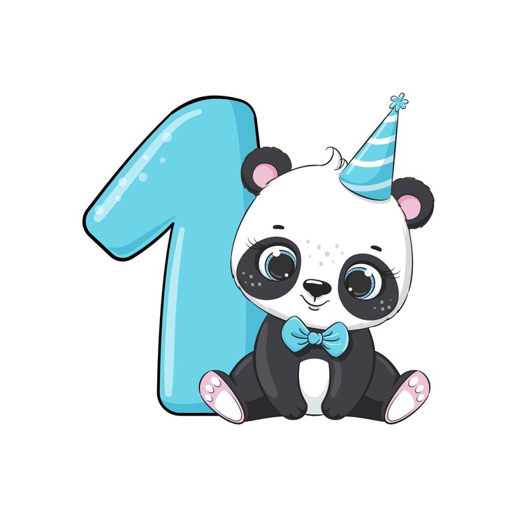 Vettore carta di compleanno per il primo compleanno con l'illustrazione di panda vector