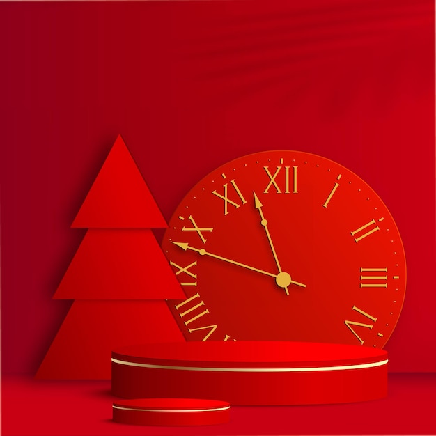 Carta di felice anno nuovo con podio rosso. Illustrazione vettoriale.