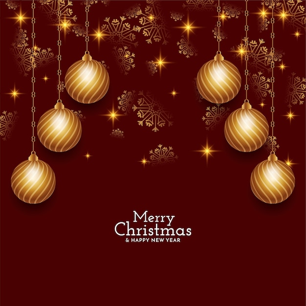 Carta di festival di buon Natale con palle di Natale dorate