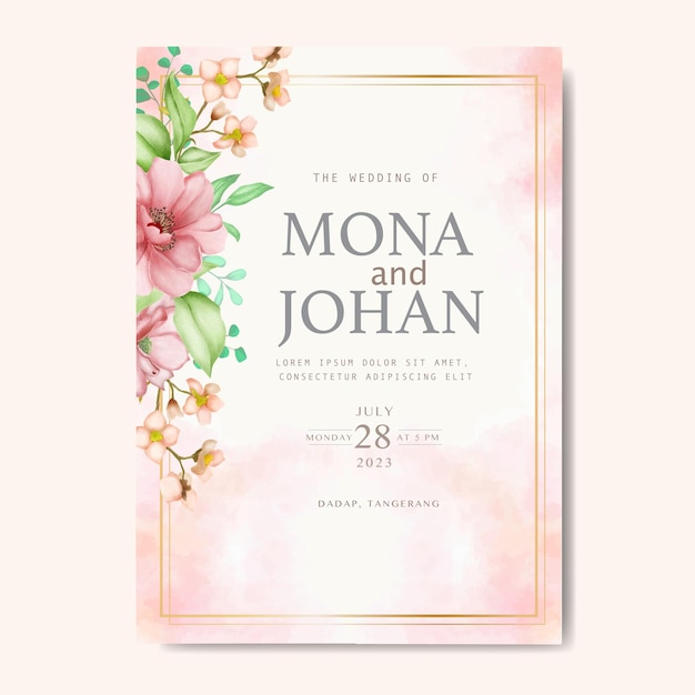 Carta di invito di nozze con fiori e foglie