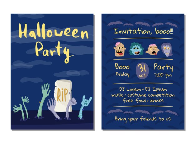 Carta di invito festa di Halloween con le mani di zombie