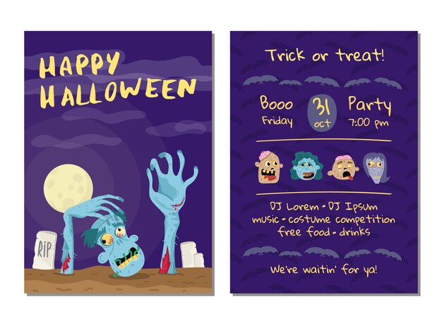 Carta di invito festa di Halloween con uomo non morto