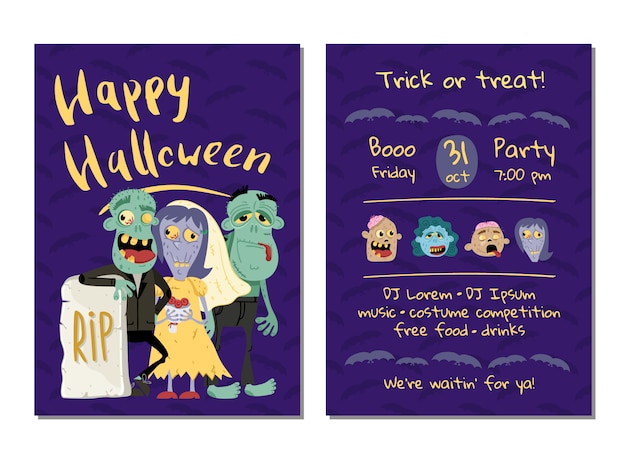 Carta di invito festa di Halloween con zombi divertenti