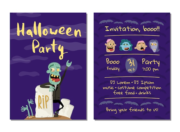 Carta di invito festa di Halloween con zombie felice