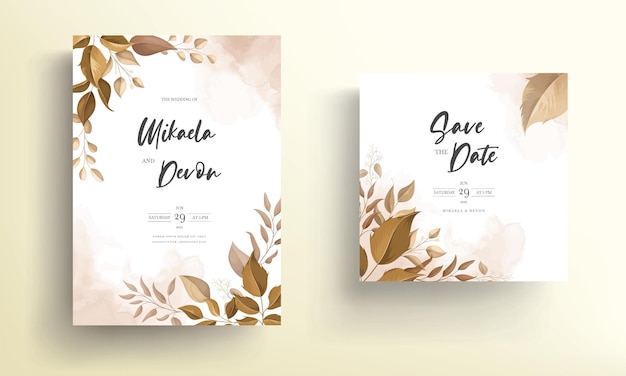 Carta di invito matrimonio bellissimo con decorazione a foglia