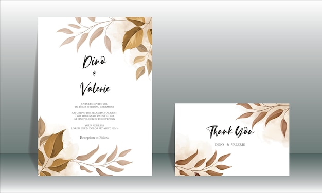 Carta di invito matrimonio bellissimo con decorazione a foglia