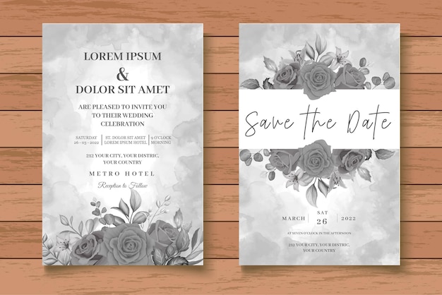 Carta di matrimonio floreale dell'acquerello con fiori scuri