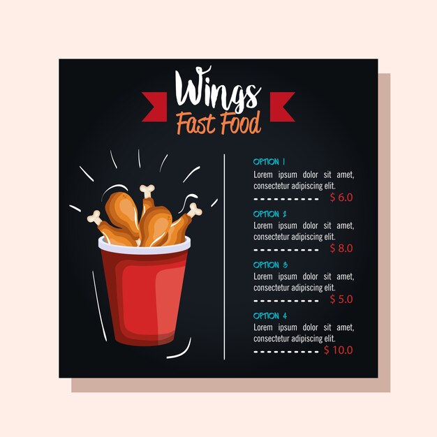 carta di menu ristorante delizioso pollo coscia fast food