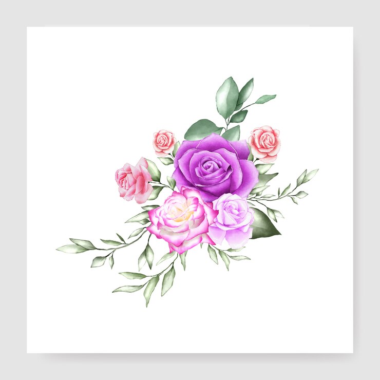 Vettore carta di nozze bouquet acquerello