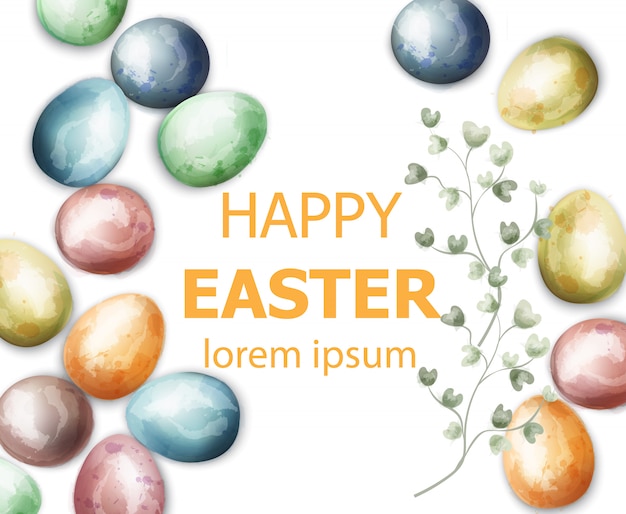 Carta di Pasqua con acquerello di uova colorate dipinte