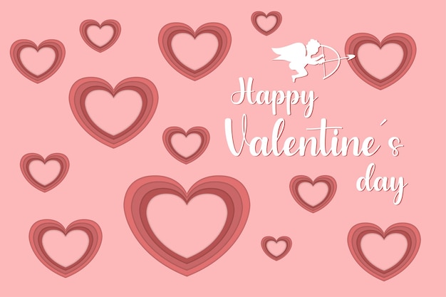 Carta di San Valentino felice con cuori e Cupido