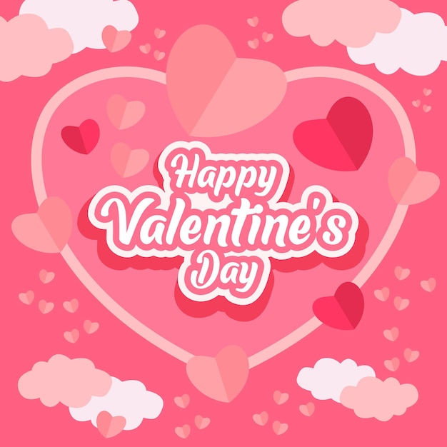 Carta di San Valentino felice, tipografia, sfondo con cuori di colore rosa