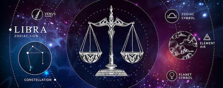 Vettore carta di stregoneria magica moderna con astrologia segno zodiacale della bilancia