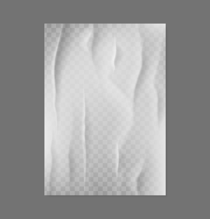 Vettore carta incollata poster stropicciato vuoto realistico pagina stropicciata 3d con pieghe foglio di nota ruvido documento rugoso vuoto modello strutturato trasparente per testo e disegno mockup vettoriale